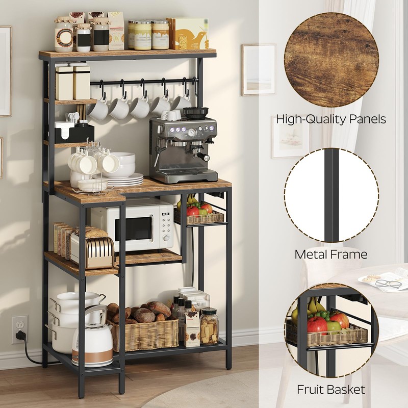 YATINEY Coffee Bar, Bakers Rack with Power Outlet, Large Microwave