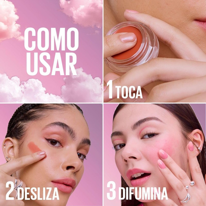Maybelline Cloudtopia Blush para mejillas y labios,14H, tono rosa iluminada