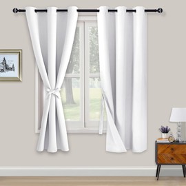 XWZO Blackout Curtains Shades Window Curtain Panels with Tiebacks- Noise Reduction and Light Blocking Grommet Curtains for Bedroom,Living Room,Office,Study Room Greyish White W46xL72
