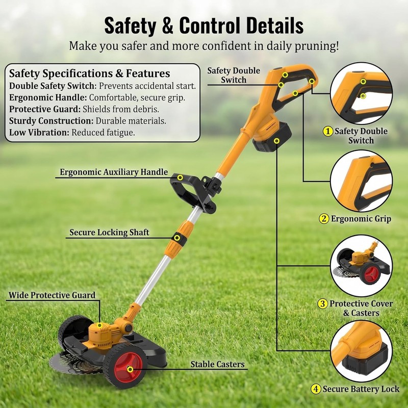 Cordless Weed Wacker with Wheels, 5-in-1 Electric String Trimmer, Battery
