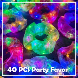 40 PCS Light up Scrunchies, 3 Glow Mode, LED Hair Accessories for Women, Glow in the Dark Party Supply for Festival Rave Slumber Party