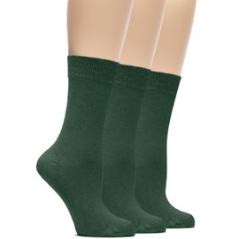 Hugh Ugoli Womens Rayon derived from Bamboo Dress Socks, Crew Soft Thin Calf Socks for Business, Trouser & Casual, Army Green, 3 Pairs, Shoe Size: 6-9