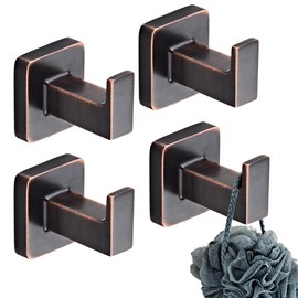 KOCRER Bronze Towel Hooks,Bathroom Coat Hook Robe Hook Wall Mounted,Oil Rubbed Bronze Square Bottom Wall Hooks Stainless Steel,Hat Hooks for Bathroom Bedroom Kitchen 4 Pieces