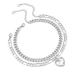 ABDOT Silver Ankle Bracelets for Women Sterling Silver Plated Heart Initial Anklets for Women Teen Girls Stackable Cuban Figaro Chains Women's Anklets Anklets for Women Waterproof