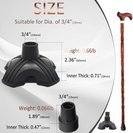 DORANMI 7/8' Walking Cane Tips 2 Pack Set, Wood Cane Replacement Durable Rubber Cane Tips for Stability, Heavy Duty Self Standing Quad Base, Anti Skid Walking Stick Bottom Accessories (7/8 INCH)