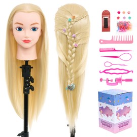 Neverland Beauty & Health 20" 100% Synthetic Fiber Hair Training Head Hairdressing Practice Mannequin Manikin with Mannequin Head Stand Hair Styling Braid Accessoires Set(Gold)