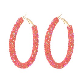 Sequins Hoop Earrings Bohemian Glitter Wrapped Gold Plated Dangle Drop Earring Circle Statement Earrings Boho Jewelry (orange red)