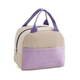Taoluwin Insulated Lunch Bag, Corduroy Thermal Lunch Tote Bag with Large Opening, 3-Layer Insulated Lunch Box Soft Cooler for Work, School, Picnic, Leakproof & Waterproof (Purple)