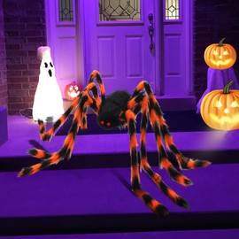 AMLOOPH Halloween Decorations Outdoor Indoor Spiders, 59'' Giant Spider Halloween Decorations, Fake Large Scary Halloween Spider Decor Props For Halloween Spider Web Garden Tree Party Decorations