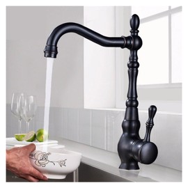 JVOZBZMWZ Black Deck Mount Bathroom Kitchen Brass Faucet Single Handle 360 Rotate Basin Sink Mixer Taps Black Hot and Cold Water Mixers(Color:Antique Brass)