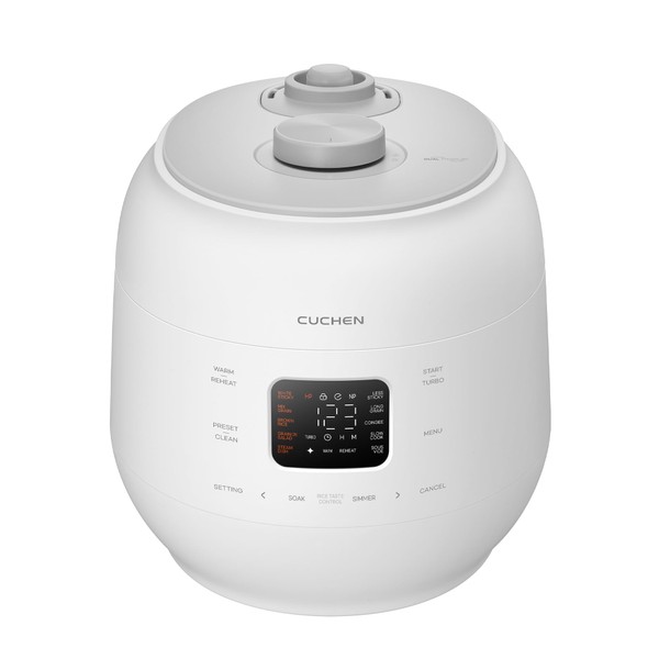 Cuchen CRS-FWK0640WUS Dual Pressure Rice Cooker 6 Cup and Warmer, High/Non-Pressure, Triple Power Packing, Easy Open Handle, Detachable Stainless Cover, Auto Steam Clean, White