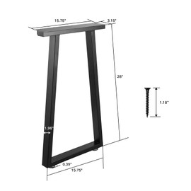 ALLCOS Metal Legs for Table 28 inch Trapezoid Shape Dining Table Legs Heavy Duty Desk Legs Metal Coffee Table Legs, Black, Set of 2