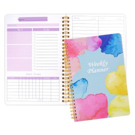 Undated Weekly Planner, Weekly To Do List Sprial Notebook with Goals Habit Tracker and Daily Agenda, A5 Weekly Schedule for Teachers,Schools and Colleagues,Keep Work&Home Organized (Violet)