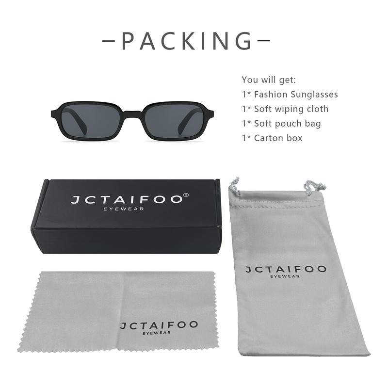 JCTAIFOO Retro Small Rectangular Sunglasses for Men and Women, Vintage