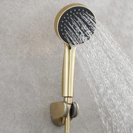 Tecmolog Brushed Gold Handheld Shower Head ABS Plastic 5 Functions Shower Head with Hose and Bracket, BS144J2F