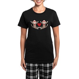 CafePress Couples Sock Monkey Women's Dark Pajamas Womens Novelty Pajama Set, Comfortable PJ Sleepwear With Checker Pant