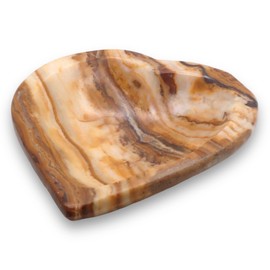 Decorative Onyx Dish Small 4" Ring Trinket Tray Banded Brown Orange Yellow Cream Earring Holder Paper Clip Pushpin Jewelry