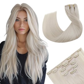 Hetto Clip in Hair Extensions Real Human Hair Blonde Clip on Extensions Human Hair 22 Inch Platinum Blonde Human Hair Extensions Clip ins For Women Long Straight 80g