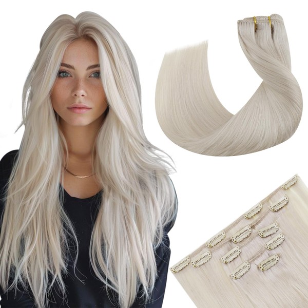 Hetto Clip in Hair Extensions Real Human Hair Blonde Clip