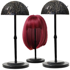 Wig Stand 2PCS Adjustable Height Portable Wig Holder Stands Non-Slip Wig Head Holders Sturdy Plastic Wig Head Stand for Multiple Wigs and Hats Styling Drying Display (Black)