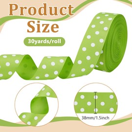 PH PandaHall 27.4m Polka Dot Farbband 3,8 cm breite grüne Bänder mit weißen Punkten Geschenkband zum Einpacken Craft Stoff Trim für Party Weihnachtsdekoration Floral Wreath Sewing Ornaments