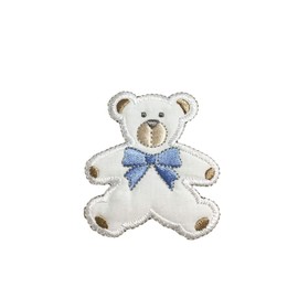 Puffy Boy Bear, Blue Ribbon - Embroidered Iron on Patch