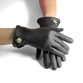GLOVE STORY Lamb Leather Gloves for Women with 100% Silk Lining and Anchor Button - Elegant, Soft and Comfortable Material - Warm Winter Gloves for Women - Handmade, black