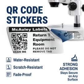 McAuley Labels Custom QR Code Stickers - Numbered, Permanent, Adhesive Asset Tags for Equipment - Metalized Silver Polyester - 1.5x0.75 Inches