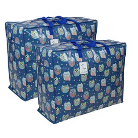 Storage Bags Water & Dust Resistant. Double zipped storage bags for toys, laundry, bedding. Underbed Wardrobe Space Saver Sleepy Owls print (65 ltr 2x Pack)