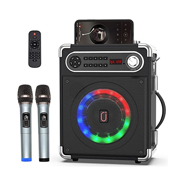 JAUYXIAN Bluetooth Speaker with Two Wireless Microphones, Outdoor Speaker with