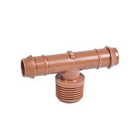 20-Pack USA Made - Drip Irrigation Brown Barbed Adapter Tee Fittings - Fits 1/2” Inch Thread x 17mm .600” ID Drip Tubing - 1/2" Inch Adapter Tee