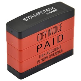 Trodat 3-in-1 Business Stamp Stack with texts COPY INVOICE – PAID – THIS ACCOUNT IS NOW OVERDUE, Red Body - Black Ink, 2 x 6 x 5,5