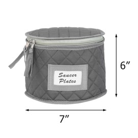 China Storage Case - Saucer or Small Plate Quilted Case - 7" diameter x 6" height - Gray - Includes 12 Felt Separators -Stackable With Padded Interior - Great for Appetizer Plates