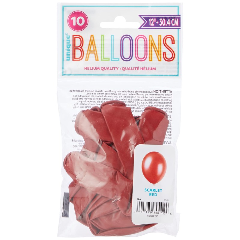 Scarlet Red Premium Latex Balloons (30cm) Pack of 10 -