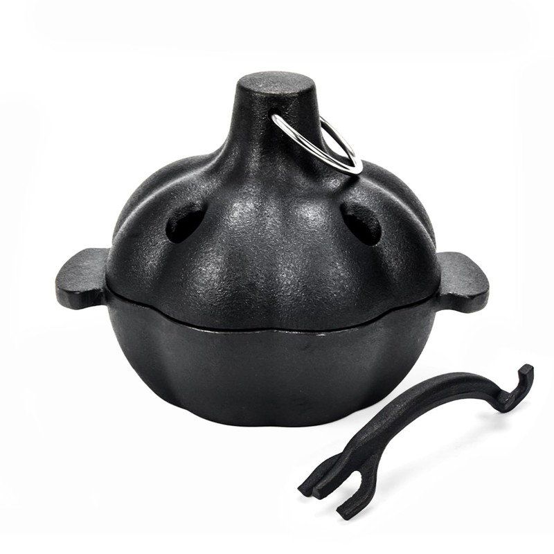 IPROUDER Cast Iron Garlic Roaster with Handle, Smoker Roaster, Garlic