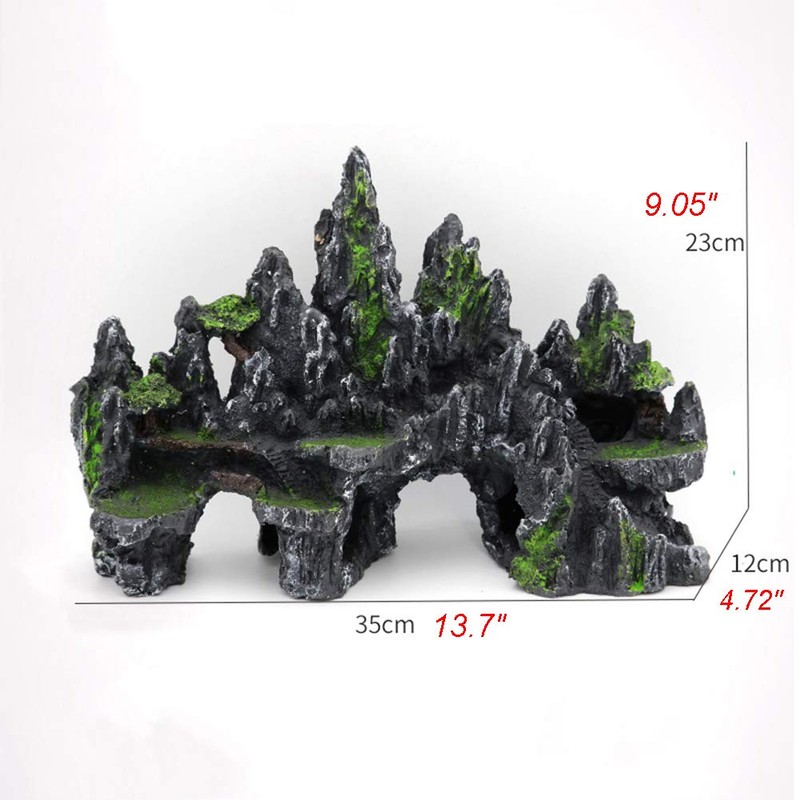 PakyKai Large Fish Tank Decorations, Mountain View Aquarium Ornament with
