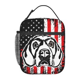 HKHEHOP Beagle Dog American Flag Lunch Bag Insulated Reusable Lunch Box Lunch Tote Lunchbox Portable Bento Bags For Men Women Office Work Travel Picnic Camping