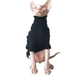 KICLARO Sphynx Cat Sweaters,Hairless Cats Turtleneck, Cat Wear Breathable Cotton Clothes,Pullover Knitwear with Sleeves for Sphynx, Cornish Rex, Devon Rex, Peterbald Black S