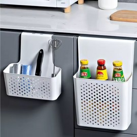 No-Drilling Cabinet Door Storage Organizer Basket - Wall Mounted Plastic Hanging Shelf for Kitchen & Bathroom