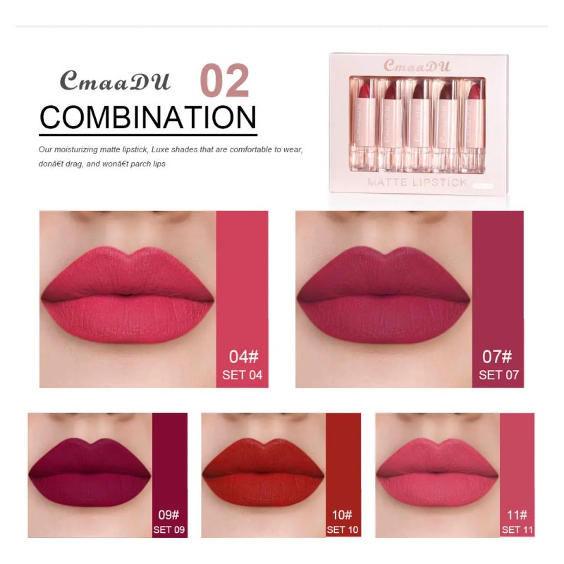 Set De 5 Labiales Mate Hidratantes Cmaadu, Fácil De Aplicar