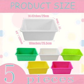 ToiULik 5 Pack Plastic Cubby Bins, Stackable Storage Bins with Adhesive Label Toy Book Organizer Baskets for Classroom, Library, Playroom, Home & Office Organization (five colors)
