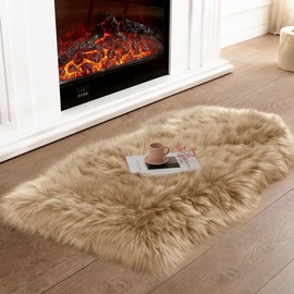 JXLOULAN Faux Fur Area Rugs Light Brown 60x90 cm Soft Fluffy Faux Sheepskin Rug for Bedrooms Floor Living Room Kids Rooms Decor