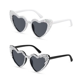 Kanayu 2 Pairs Heart Sunglasses Bride and Groom Sunglasses Rhinestone Glasses for Bachelorette Party Wedding Honeymoon