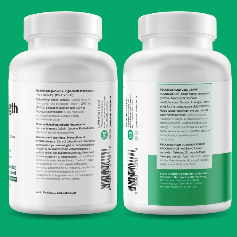 Vitasave Omega-3 Fish Oil Supplement [120 Softgels] - High Potency