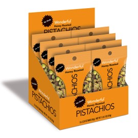 Wonderful Pistachios, No Shells, Honey Roasted, 2.25 Ounce Bag, Pack of 8