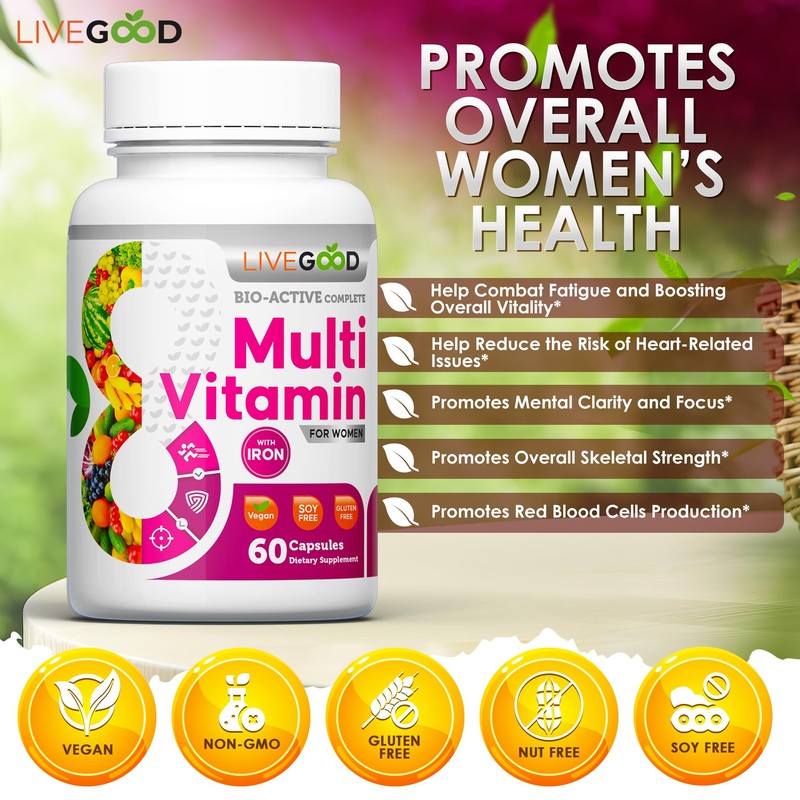 LIVEGOOD™ Women's Bio-Active Complete Multivitamin with Iron, Vitamin A, B12,