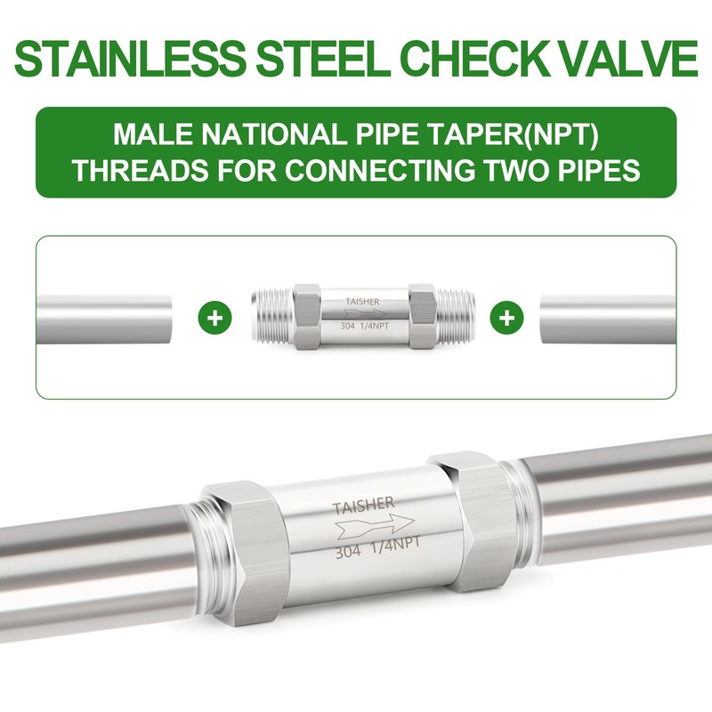 TAISHER 1PCS 304 Stainless Steel 1/4" NPT Male Check Valve,Backflow