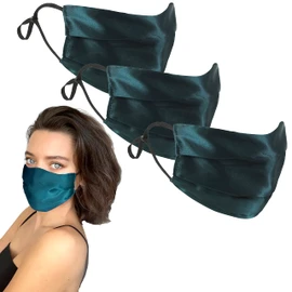 GOLDEN HOUR Silk Satin Face Mask | Sensitive Skin Face Mask | Hypoallergenic Face Mask | Adjustable Face Mask | Silk Face Mask Washable UK (Single, Teal)