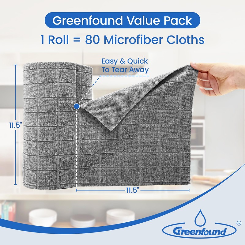 Greenfound Microfiber Cleaning Cloth Roll -80 Pack,Tear Away Towels for