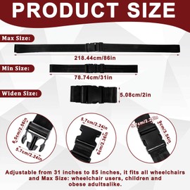 Wheelchair Safety Strap Seat Rope, Adjustable 86" Length/ 1.5" Wide, Anti-Fall Extra Long Size Universal Harness with Buckle, Wheel Chair Accessories Adults, Anti Sliding Belt Restraints Straps(Black)